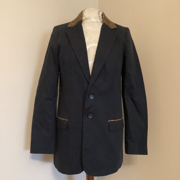 NEW! Current Elliott The Calla Blazer Black Cheetah Leopard Trim 0 Party Jacket - Picture 4 of 7